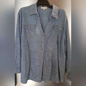 Ladies Hester & Orchard Blue Denim Chambray Roll Tab Slv Button Front City 2XL